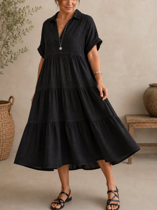 Francesca Bettini Dresses & Skirts - 100% Linen Tiered Babydoll Midi Dress Black L Lagenlook Francesca Bettini EUC ❤️